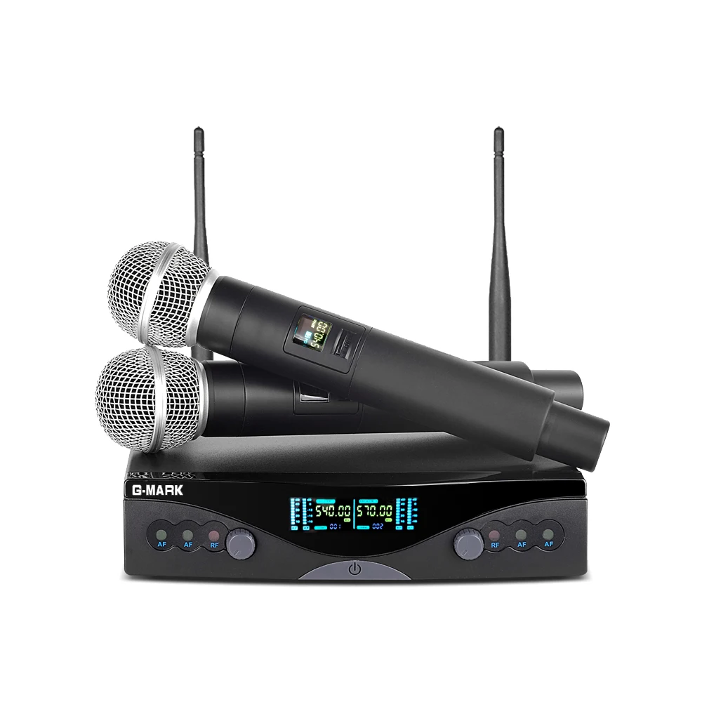 handheld microphone G-MARK UHF Wireless Microphone System G320 Long Range Dual Channel 2 Handheld Mic Transmitter Professional Karaoke Top Quality - Цвет: handheld microphone