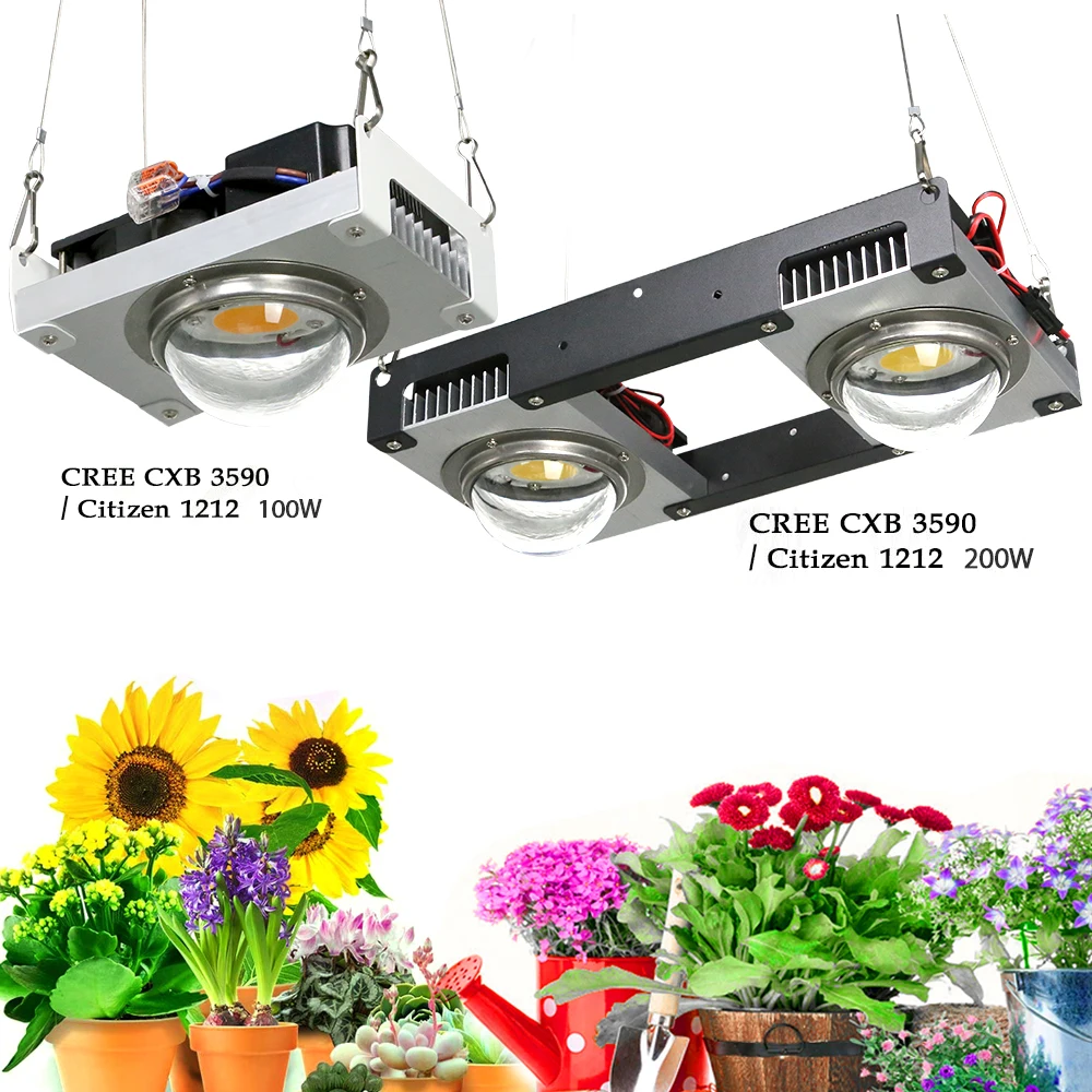 CREE CXB3590 COB светодиодный Grow светильник полный спектр 100W 200W Citizen 1212 & CXB3070 для
