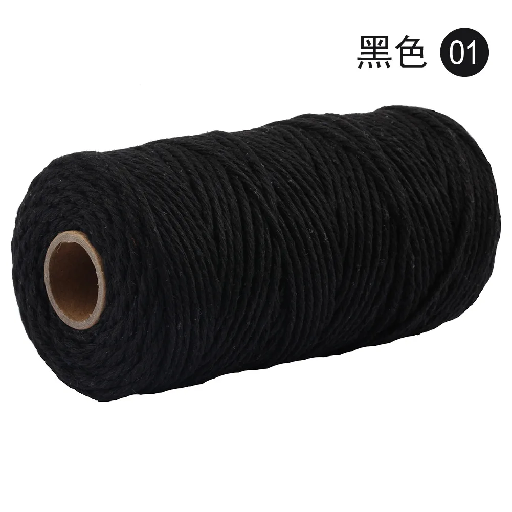 100 м 3 мм baker twines Чистый хлопок витой шнур веревка ремесла макраме многоцветная хлопковая льняная веревка домашний текстиль - Цвет: black