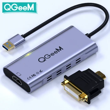 

QGeeM USB3.0 to HDMI DVI Adapter Hub for Laptop PC Computer Accessaries Projector TV USB HUB 3.0 2K 60Hz HDTV Video Converter