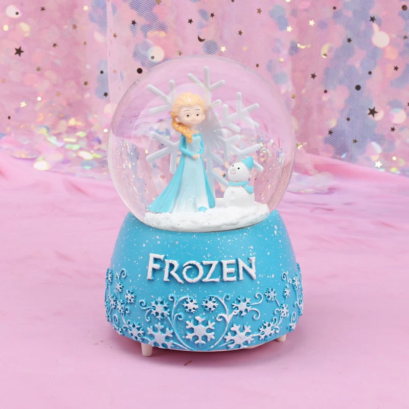 Frozen Princess Character Decoration Figurines Crystal Ball Home Decor Accessories Party Props Decor Resin Ornament Music Box