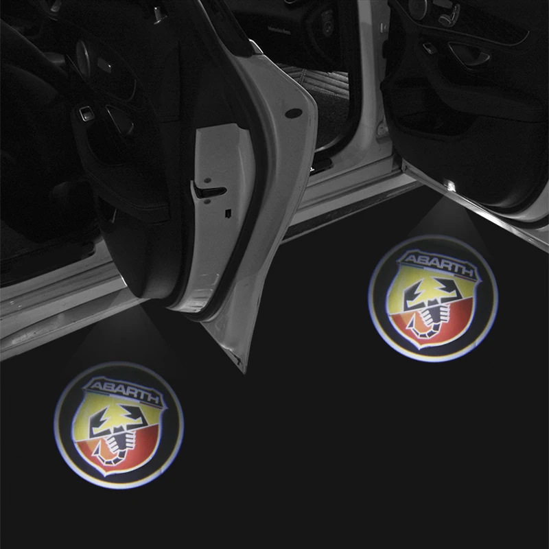 2X Wireless Car Door Welcome Light No Drill Type LED Laser Ghost Shadow Projector Lamp For Fiat Punto Abarth 124/125/500 Stilo
