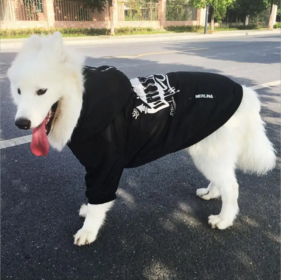 Новая зимняя одежда для больших собак теплая хлопковая черная толстовка с капюшоном одежда для домашних животных Белый Принт размера плюс 7XL Ropa Perro Чихуахуа пальто для собак