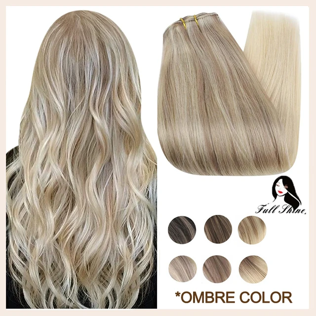 Full Shine Clip in Remy Hair Extensions Double Wefted Extension Blonde Highlight Ombre 100% Remy Human Hair Extensions Full Head 1