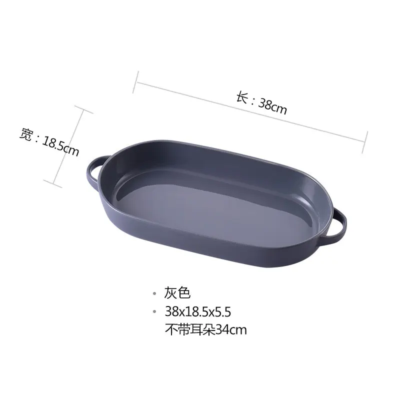 Creative large Ceramic Cheese Baked Plate With handle Household Baking Dish Tray Western Dishes Oven Multi-color Bowl - Цвет: 38x18.5x5.5cm--gray