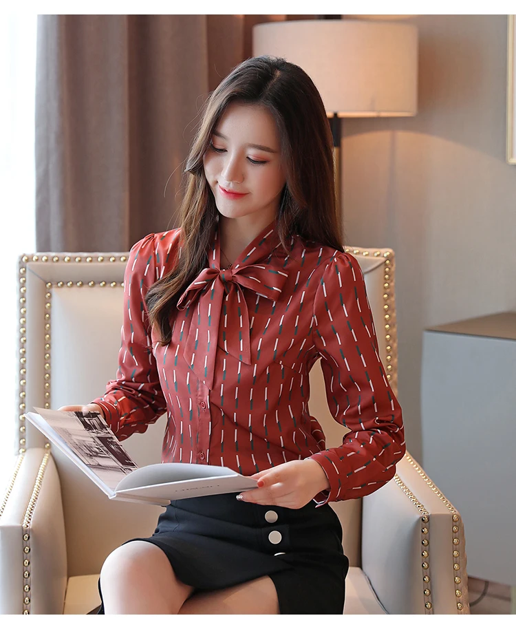 Blusas Mujer De Moda Осенняя модная женская шифоновая повседневные кофточки в полоску Женская одежда с длинным рукавом и v-образным вырезом женский топ 6379 50