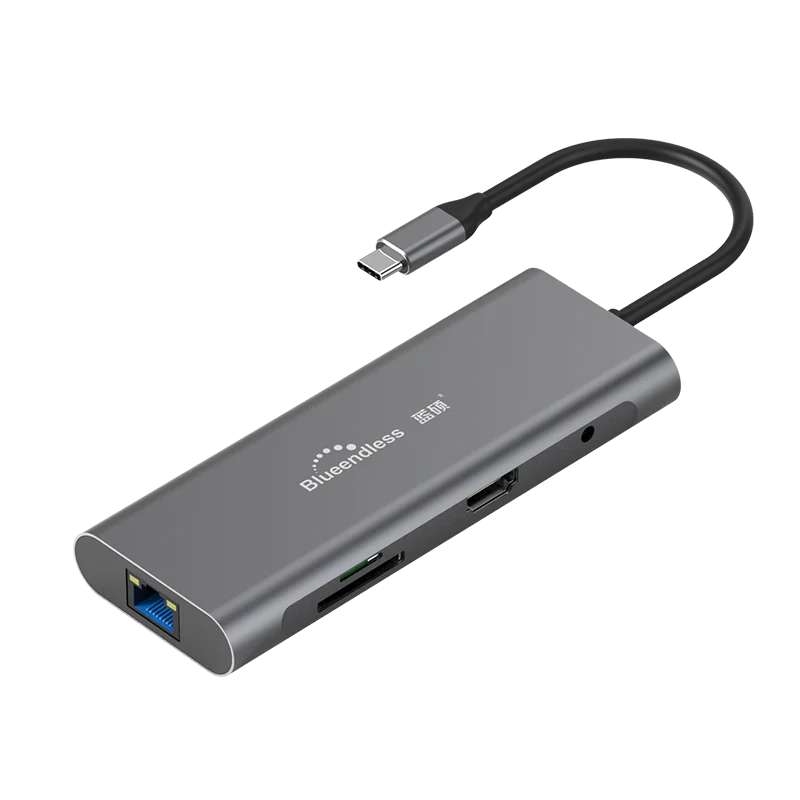 Gray 9 в 1 type-C 4K HDMI 3 USB 3,0 SD карта 3,5 мм аудио порт 9 в 1 type C док-адаптер концентратор PD Зарядка для Macbook/S8 Dex режим - Цвет: Gray