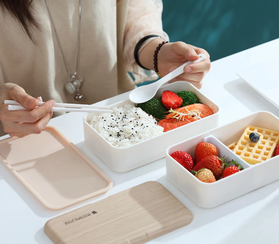 SHAI 1200 мл деревянные ощущения салат Bento Box BPA бесплатно портативный контейнер рабочие студенческие микроволновые двухслойные Ланч-бокс