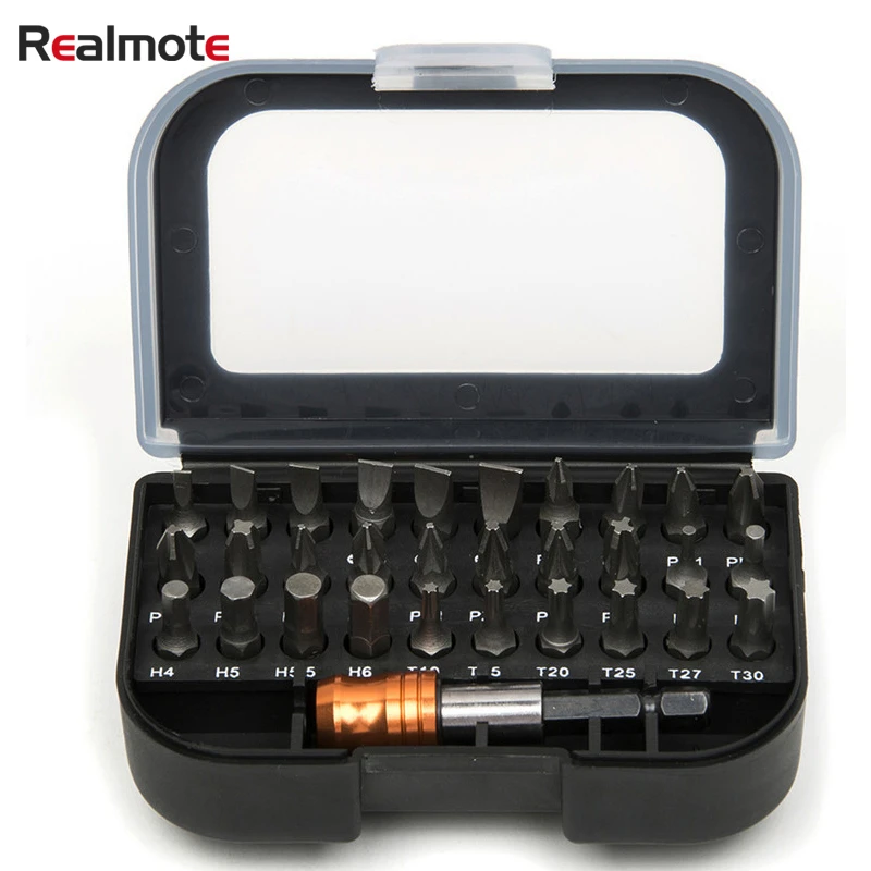 

Realmote 31pcs/set Magnet Holder Professional Screwdriver Bits Set Case Sturdy Chrome Vanadium Steel Head Torx Hex