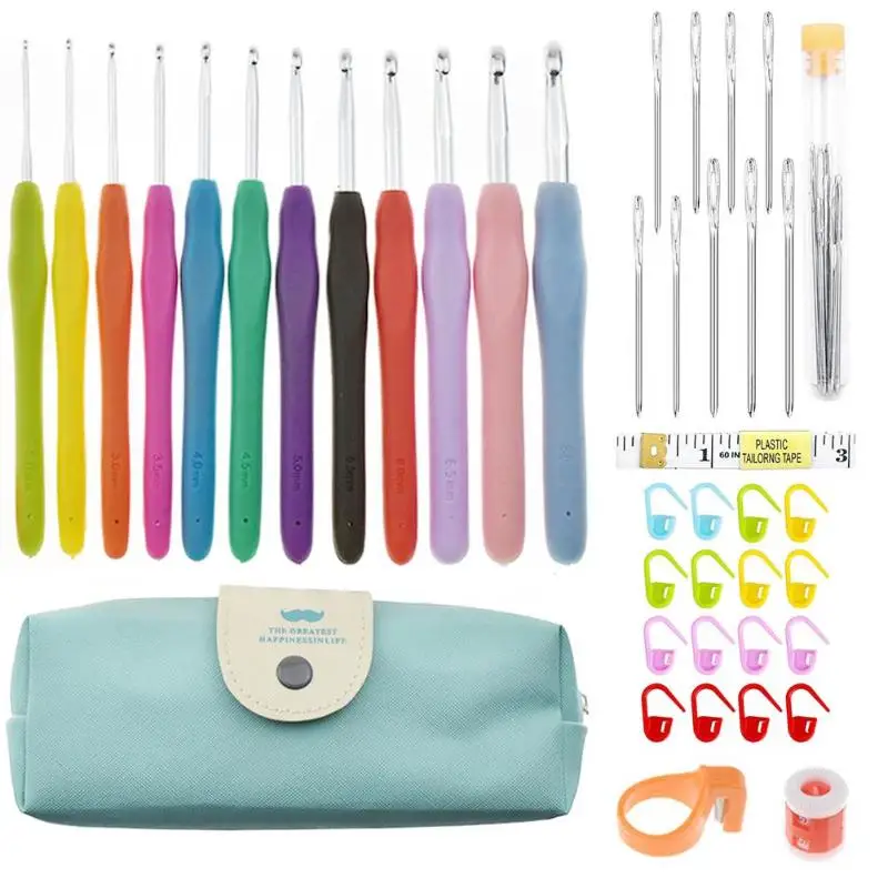 

Crochet Hooks Set DIY Apparel Needlework Smooth Touch Easy to Operate Comfortable Grip Soft Handle Weave Yarn Needle Accessory