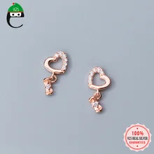 ElfoPlataSi 925 Твердые ювелирные изделия из настоящего стерлингового серебра Мода 6 мм X 11 мм Сердце Бант Серьги-гвоздики из кубического циркония для девочек женские ювелирные изделия XY1156