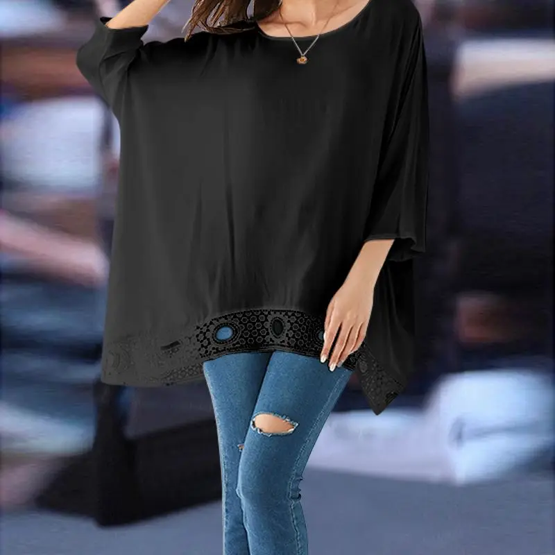 Stylish Casual Loose Solid Blouses Women Celmia Plus Size Sleeve Pleated Shirts Ladies Asymmetric Tops Hollow Out Blusas