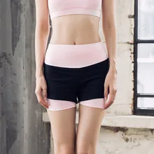 Нейлон тонкий фитнес шорты Спортивная одежда для женщин тренажерный зал женские двухслойные поддельные 2 шт спортивные шорты одежда