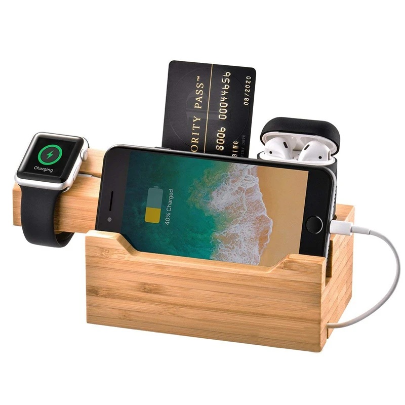 Натуральный Бамбуковый кронштейн для Зарядка для часов Apple док-станция Колыбель 3 USB порт держатель телефона для iPhone samsung зарядное устройство для Airpod