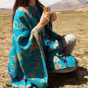 

Winter Women Ethnic Sun Flower Imitation Cashmere Capes Shawl Cardigans Scarf