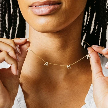 

Gold Plated Dainty Custom Name Necklace Personalized Initial Necklace Zircon Pave Letter Choker Necklaces Jewelry For Women