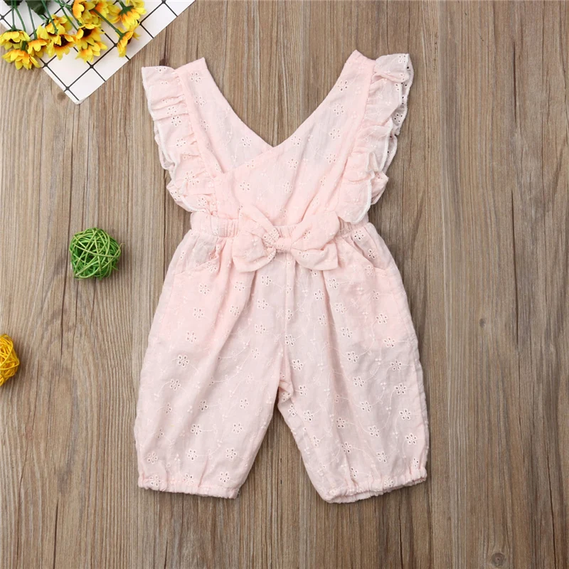 

Emmababy Brand New Newborn Kids Baby Girls 1-5Y Bowknot Romper Off Shoulder V-Neck Hollow Out Jumpsuit Outfit Sunsuit Playsuit
