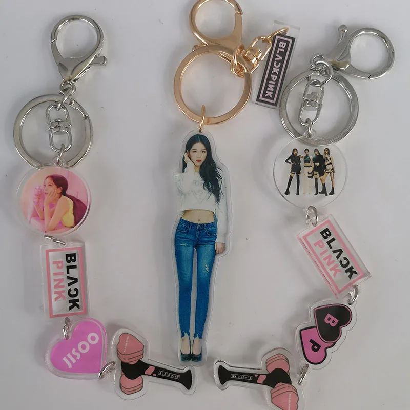 Blackpink двойными бортами джисо Дженни Лиза Роза фигуры на подставке, на одной стороне убить Брелок с цепочкой "Love" кольцо для ключей