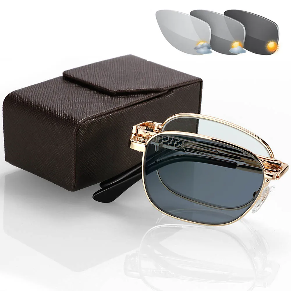 Модные Классические Мужские Складные очки для чтения, солнечные фотохромные CR39 линзы, полная оправа, очки для пресбиопии