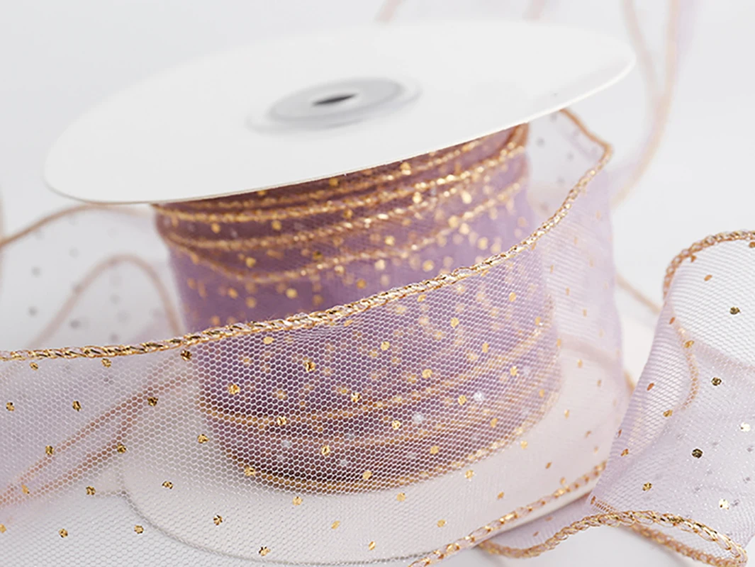 10 Yards 40mm Gold Line Organza Wave Ribbons For Crafts Cake