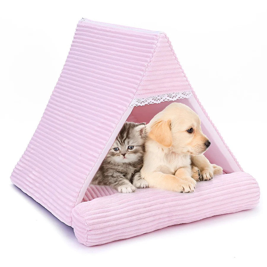 

Dog House Bed Corduroy Triangle Pet Nest Cat Litter Dog House Warm Thick Kennel Mat Puppy Pet Supplies