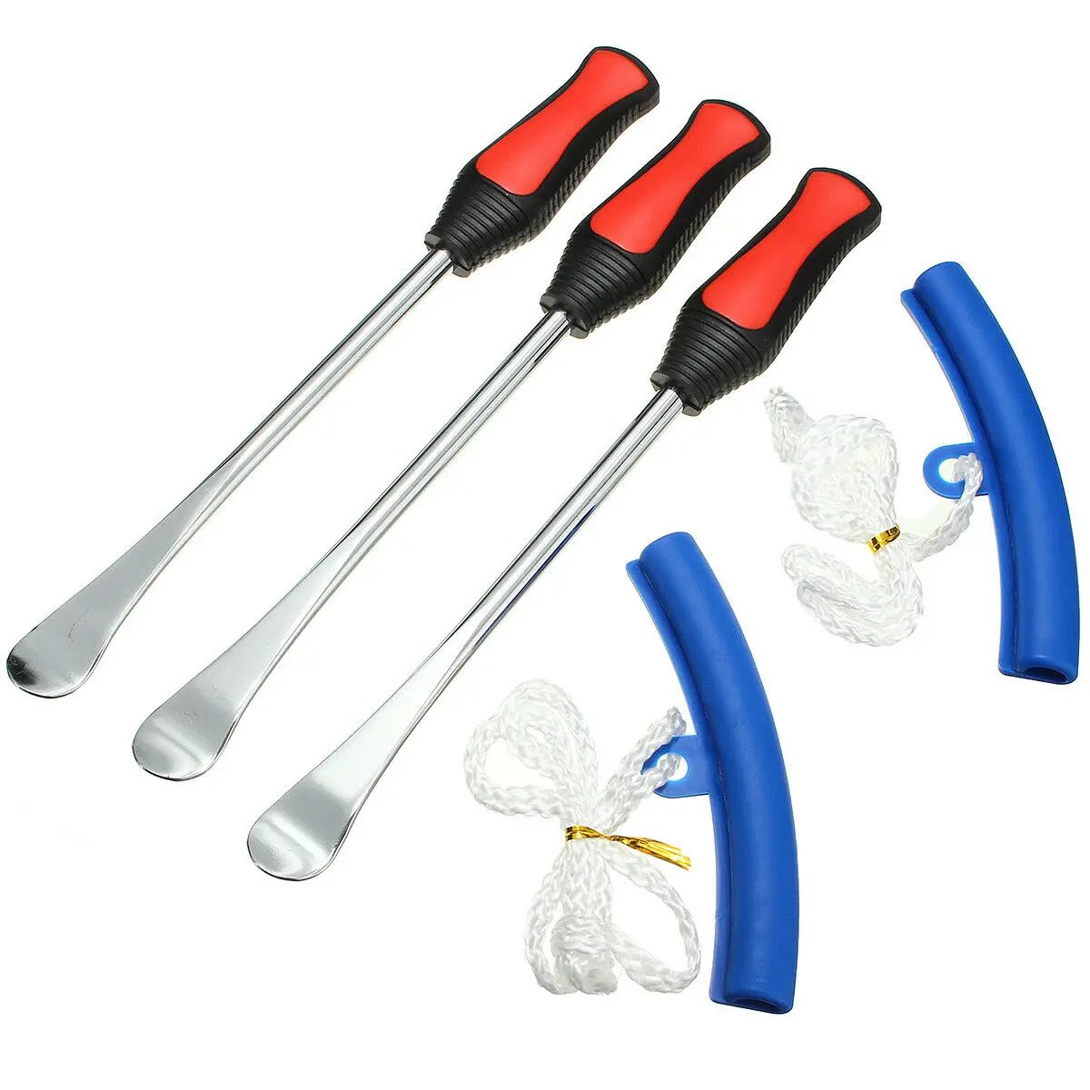 

3Pc Tire Lever Tool Spoon Motorcycle Tyre Iron Changing w 2x Wheel Rim Protector