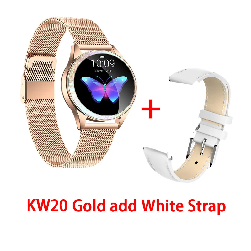 KW20 женские умные часы IP68 водонепроницаемый браслет контроля сна Спорт Фитнес Facebook напоминание 1,04 дюймов для Android IOS V KW10 - Color: Gold add white strap