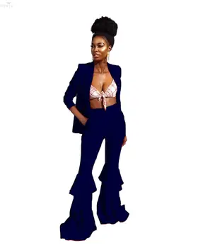

Tracksuit Women Set Notched Full Sleeve Blazer Ruffles Pants Suit Two Piece Set Casual Fashion Office Lady Uniform Club Outfits