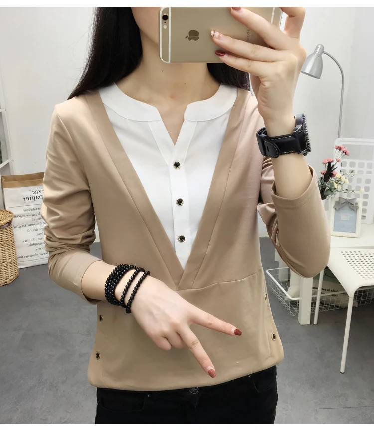 Blusas Mujer De Moda, повседневные весенне-осенние Топы, корейский стиль, женская рубашка с длинным рукавом размера плюс, свободная Bluzka damsk 7896 50