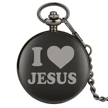 Я люблю Иисуса дизайн винтажные черные антикварные кварцевые карманные часы Гладкий Охотник кулон карманные часы подарки коллекция часов