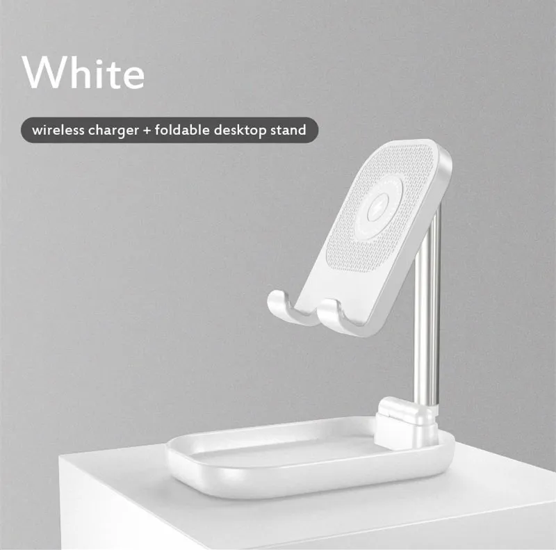 white with wireless 10 Вт QI Беспроводное зарядное устройство 10 Вт Быстрая зарядка Выдвижной смартфон планшет Настольный держатель телефона для samsung huawei Iphone - Цвет: white with wireless