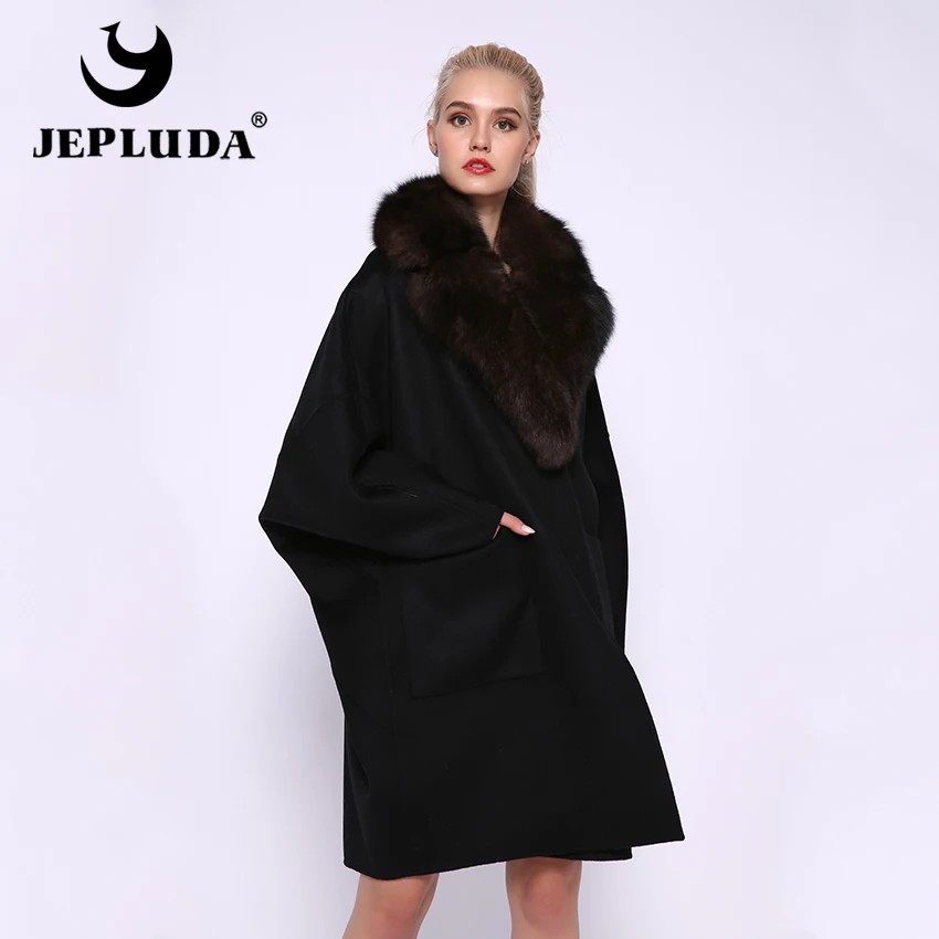JEPLUDA Свободное стильное женское зимнее пальто с мехом лисьим натуральным большие