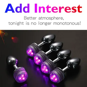 Led Metal Anal Plug Colorful Light No Vibrator Vagina Massager Butt Plug Remote Control Erotic Adult Game Sex Toys For Men Women 2
