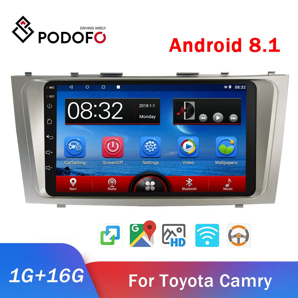 Podofo 2 din Android автомобильный радиоприемник для Camry GPS навигация Wifi Автомобильный