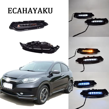 

ECAHAYAKU 1 Pair Car Styling LED DRL Daytime Running Light for Honda Vezel 2014 2015 with Yellow Turn Signal Light Night Light
