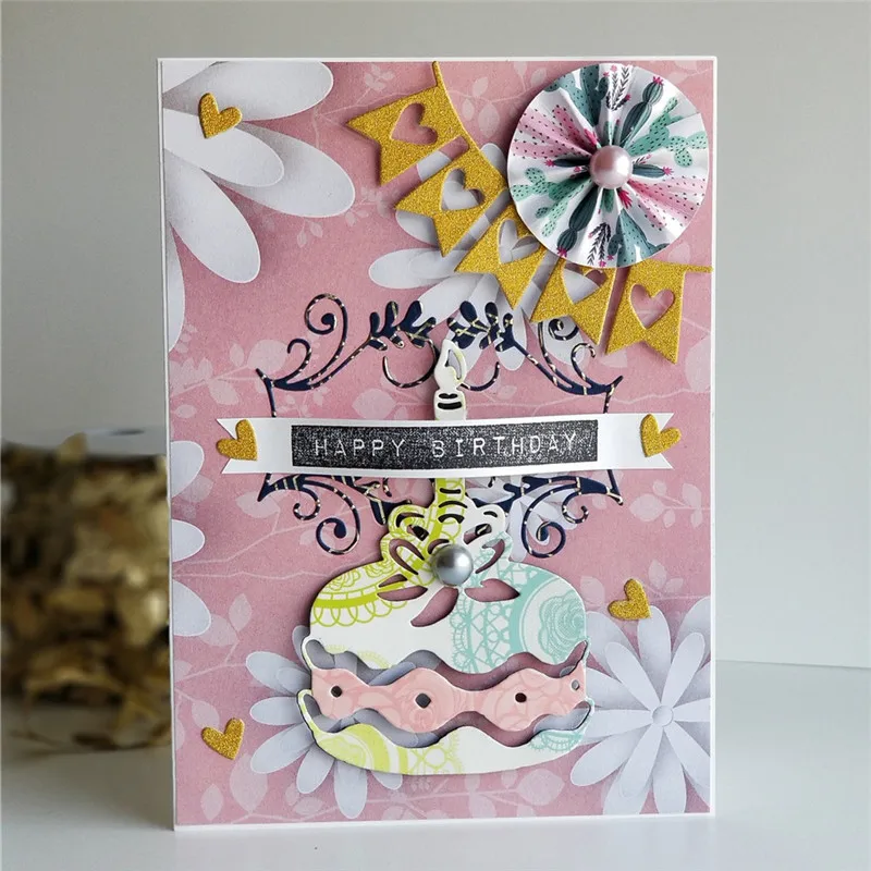 

Naifumodo Cake Dies Happy Birthday Metal Cutting Dies for DIY Scrapbooking Craft Card Embossing Die Cut New Template Stencil