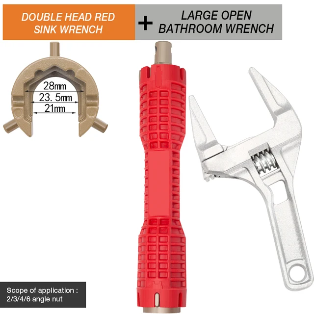 DTBD Multi-function Short Handle Universal Wrench Large Opening Bathroom Pipe Wrench  Adjustable Aluminum Alloy Repair Tool R Double Head Set