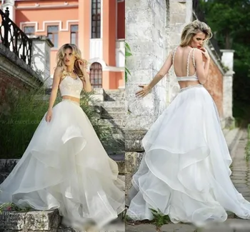 

New Sexy Two Pieces Wedding Fashion Spaghetti Backless Garden Beach Bridal Wedding Gowns Vestido de noiva mother of bride dress