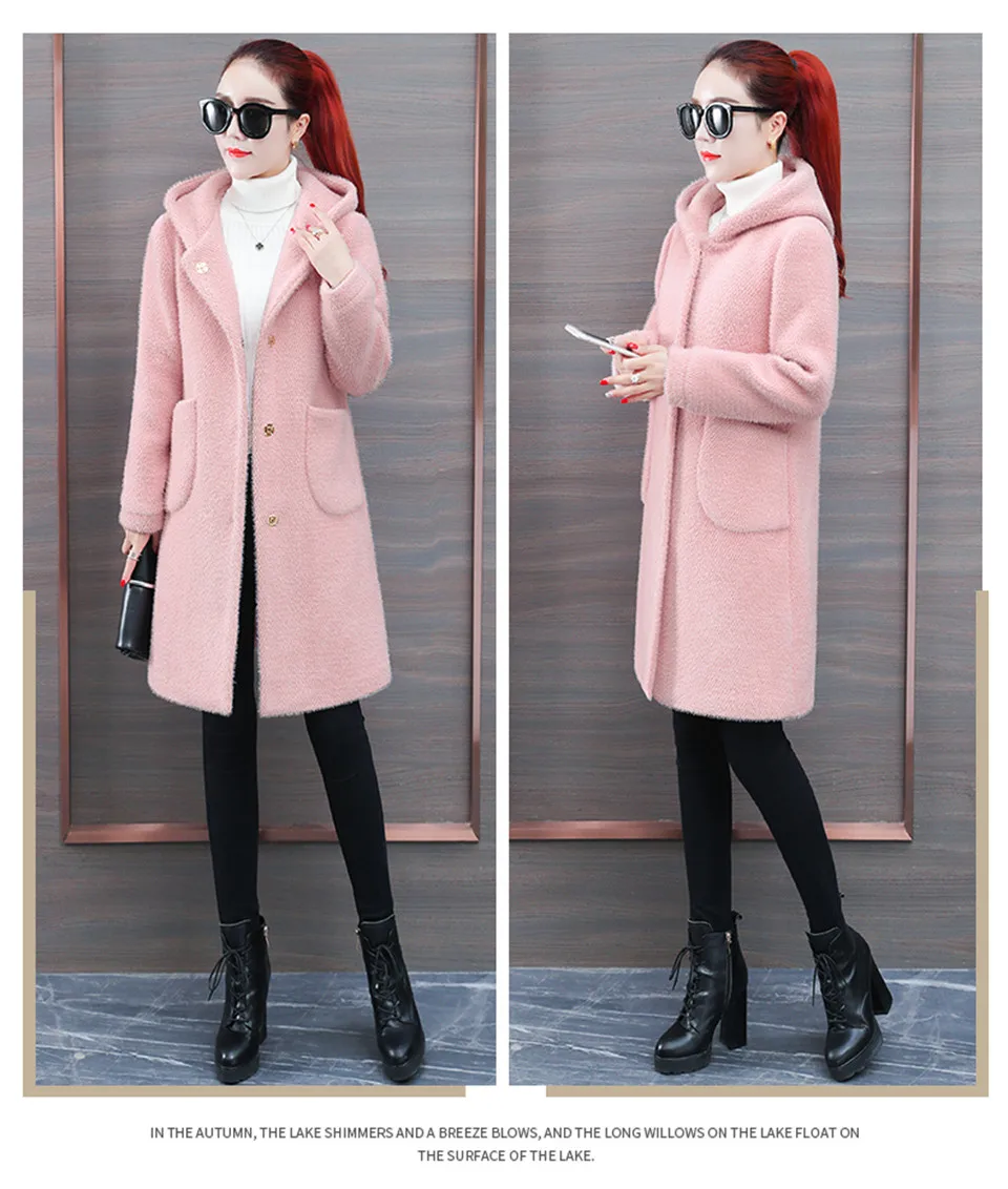 Single-breasted Solid Streetwear All Match Windbreake Female Warm Women Winter Jacket Woolen Coat Wool Coat Hooded New