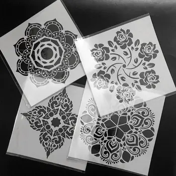 

New 4pcs/set Mandala Stencil Wall Painting DIY Drawing Template Floor Tiles Funiture