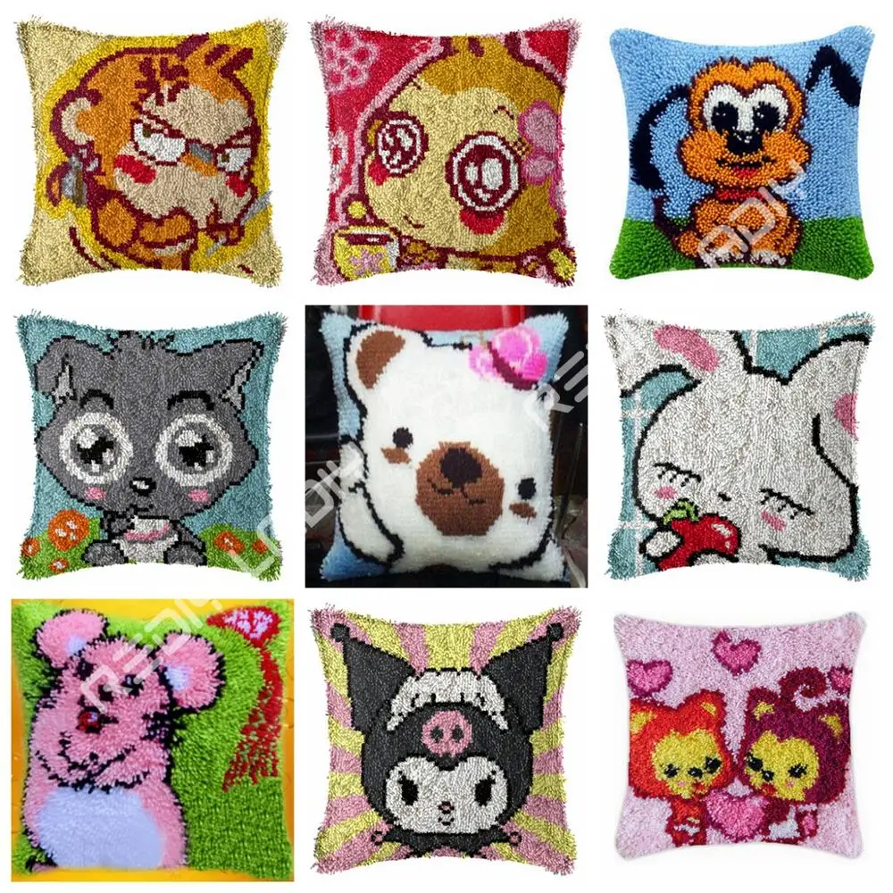 

Latch Hook Cushion Kit Fox Lovers DIY Crocheting Yarn Pillow Case Printed Canvas Crochet Arts & Crafts 43x43cm Sofa Bed Pillow