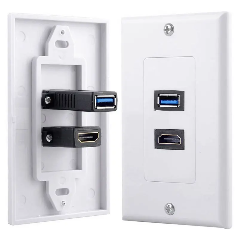 1x 2Port HDMI+USB 3.0 Female Wall Face Plate Panel Outlet Socket