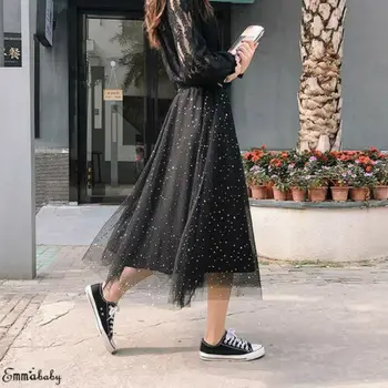 

Brand New Women Ladies High Waist Pleated Mesh Skirt Tulle Prom A-Line Swing Star Moon Tulle Skirts