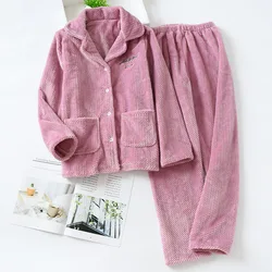 New Autumn and Winter Couples Thick Warm Flannel Pajamas Suit Coral Fleece Men Winter Ladies Solid Color Plus Size Home Service
