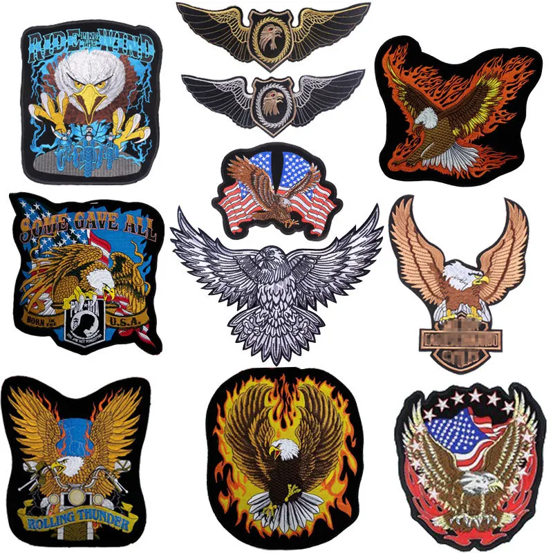 

2Pcs Eagles letters locomotive Large computer embroidery Flower cloth sticker Garment accessories patch Factory Handmade Diy