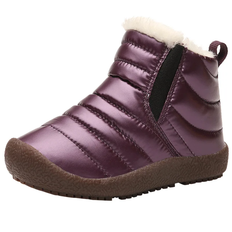 Детская Хлопковая обувь; сезон осень-зима; теплые зимние ботинки для мальчиков и девочек; бархатная детская Водонепроницаемая спортивная обувь - Цвет: Фиолетовый