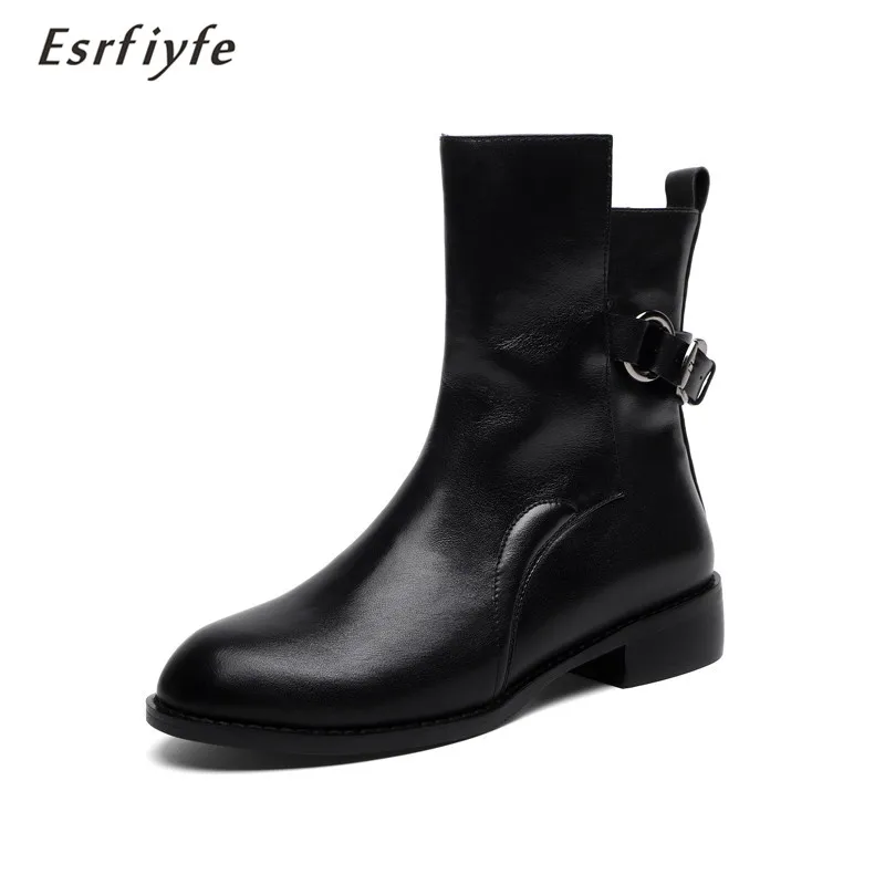ESRFIYFE/ г. Новые женские ботильоны полусапожки из натуральной кожи женские осенние Свадебные модельные туфли на низком каблуке английский стиль