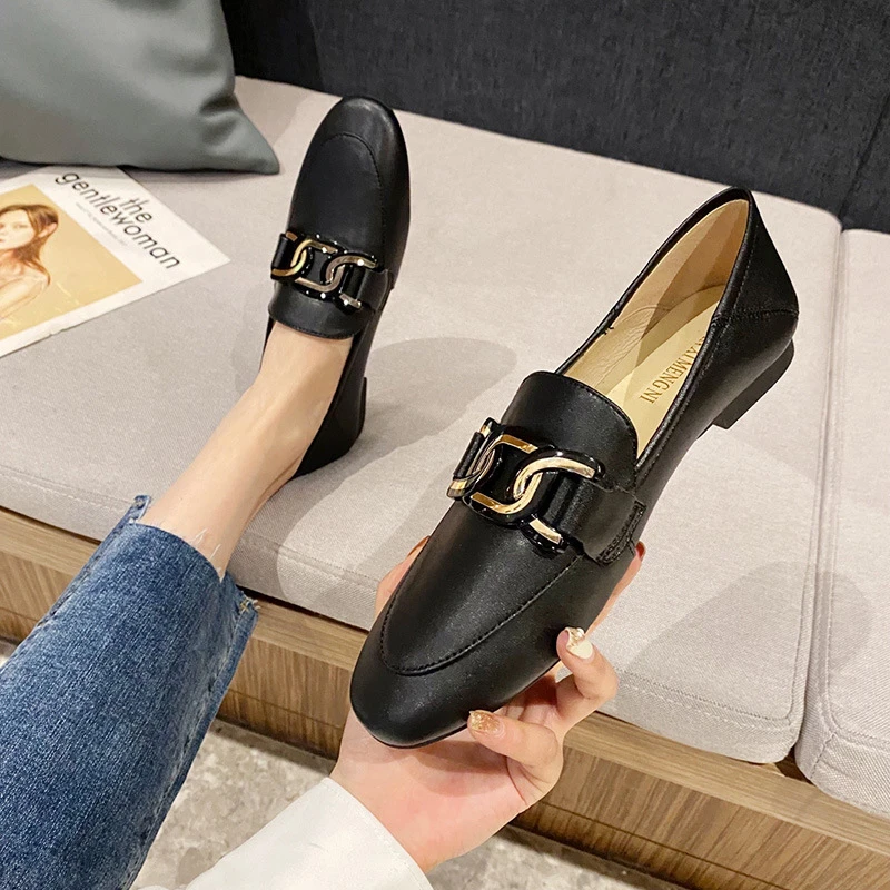 Alpargatas de piel para mujer, zapatos de punta redonda con cadenas cómodos, primavera 2022|Zapatos de mujer| - AliExpress