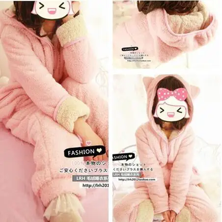 

Rabbit Eared Super Meng Cute Thick Coral Velvet WOMEN'S Pajamas Korean-style Warm Tracksuit Piece 6504