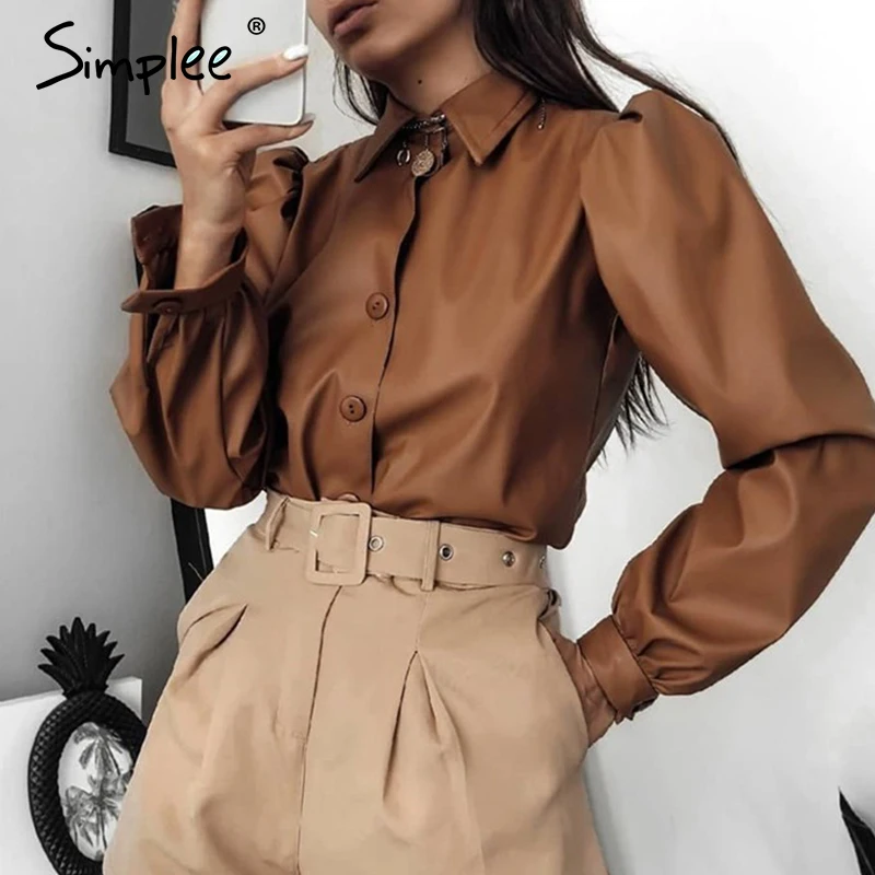 Simplee винтажный буф рукав женская блузка рубашка Повседневная отложной воротник
